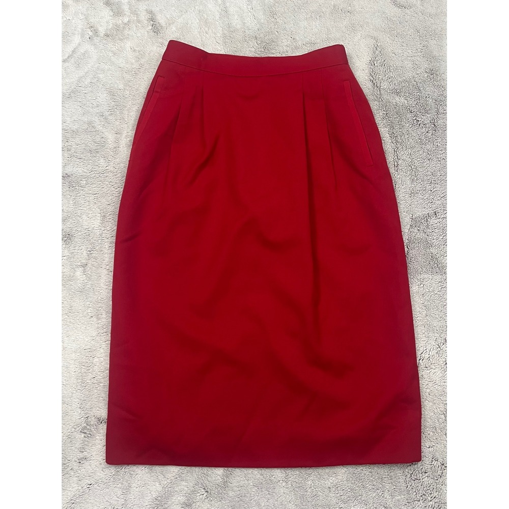 Vintage Tarra Hall Red Wool Gabardine Pencil Skirt Size 00 Made USA Lined